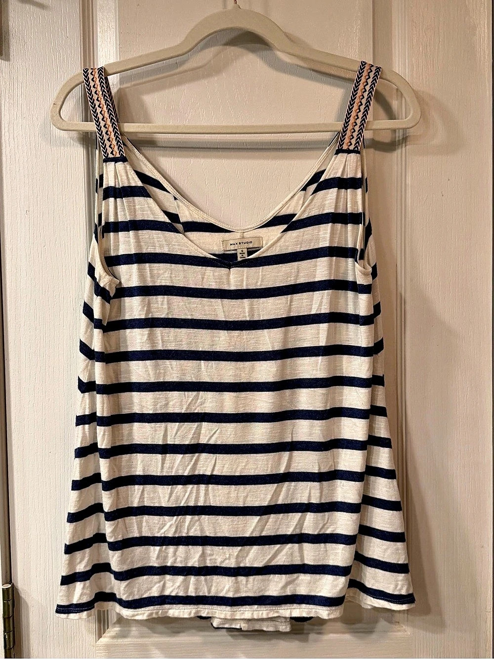 Max Studio Striped Tank Top in White & Blue Size Small